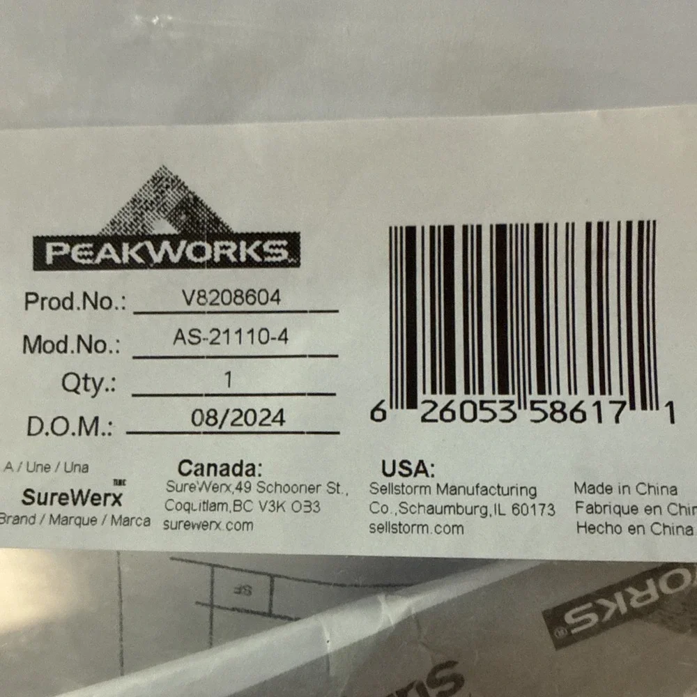 PEAKWORKS V8208604 Anchor Slings-Cable 4ft Working Load 310lbs Breaking 5000 lbs